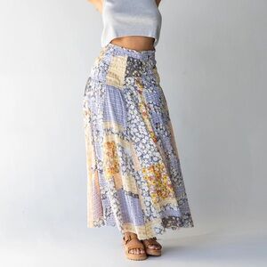 NWT NATURAL LIFE Patchwork Floral Maxi Skirt - Blue and Yellow